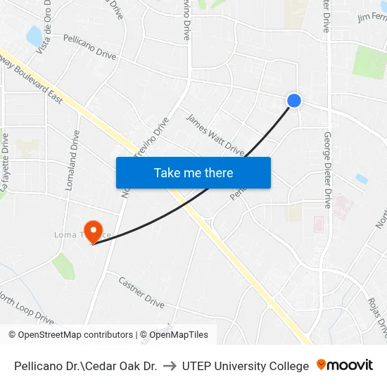 Pellicano Dr.\Cedar Oak Dr. to UTEP University College map