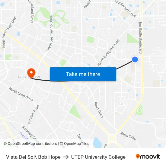 Vista Del Sol\ Bob Hope to UTEP University College map