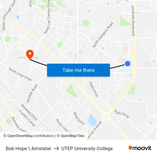 Bob Hope \ Amstater to UTEP University College map