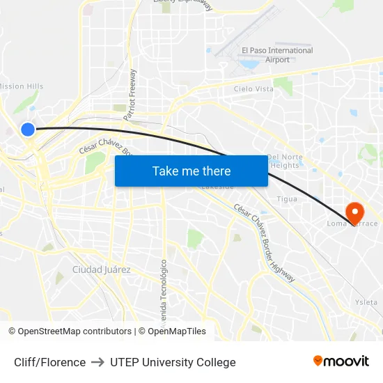 Cliff/Florence to UTEP University College map