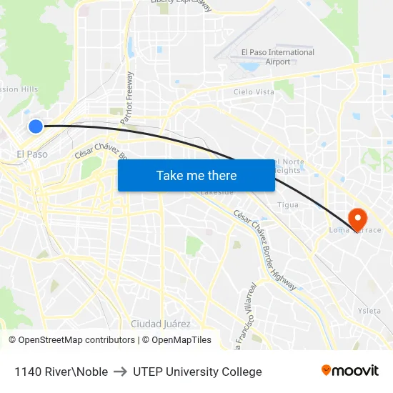 1140 River\Noble to UTEP University College map