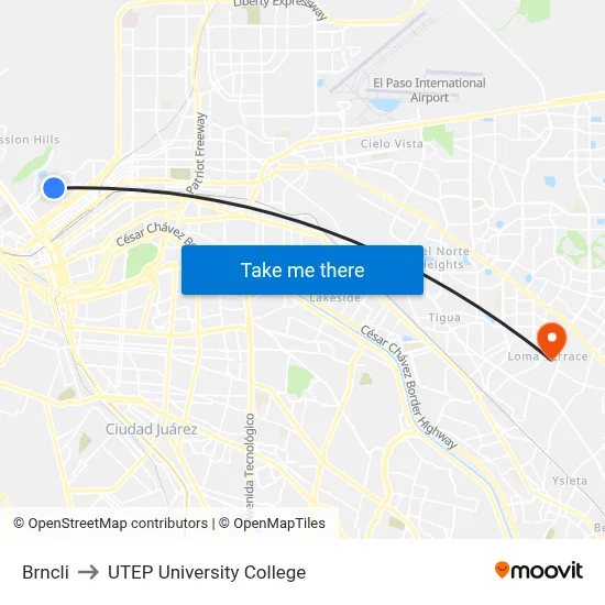 Brncli to UTEP University College map