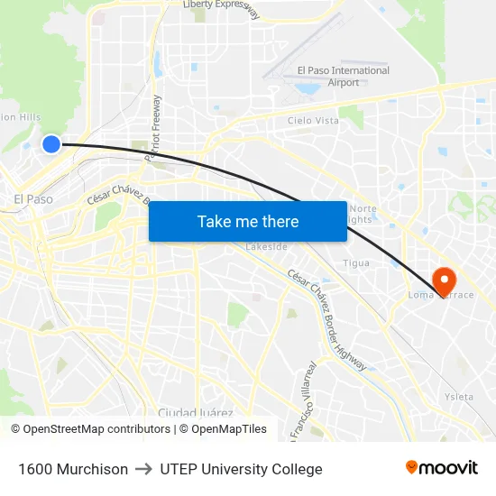 1600 Murchison to UTEP University College map