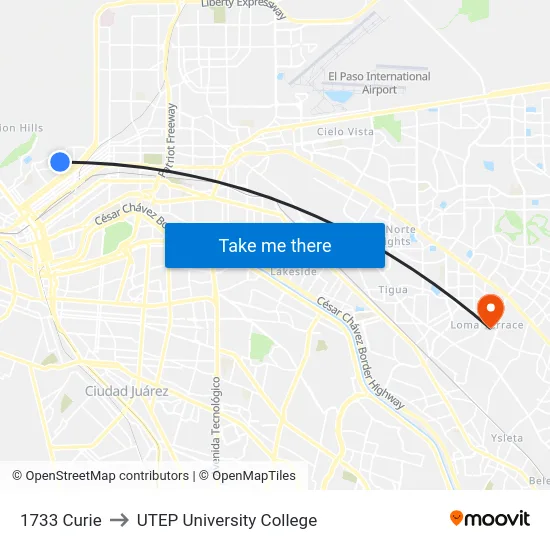 1733 Curie to UTEP University College map