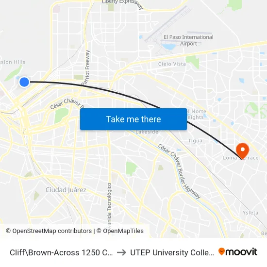 Cliff\Brown-Across 1250 Cliff to UTEP University College map