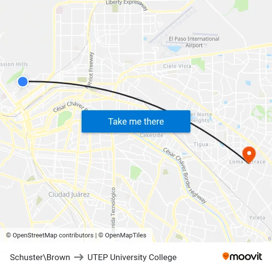 Schuster\Brown to UTEP University College map