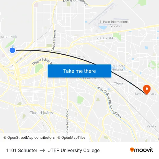 1101 Schuster to UTEP University College map