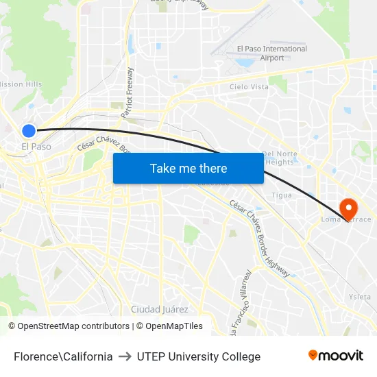 Florence\California to UTEP University College map