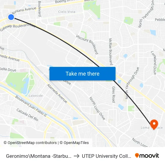 Geronimo\Montana -Starbucks to UTEP University College map