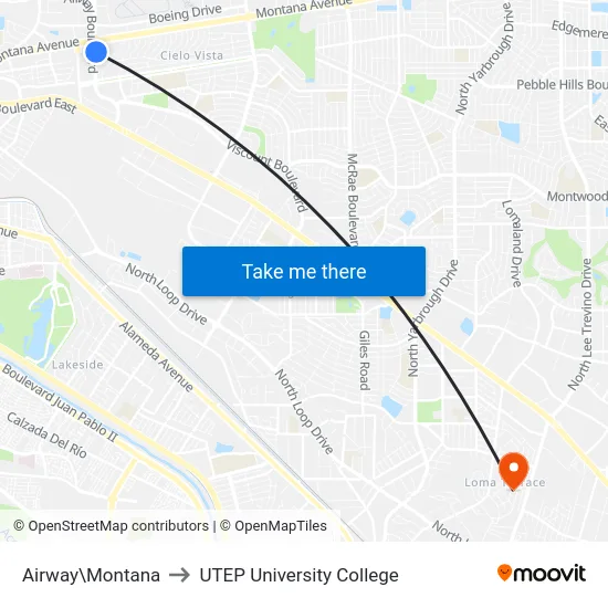 Airway\Montana to UTEP University College map