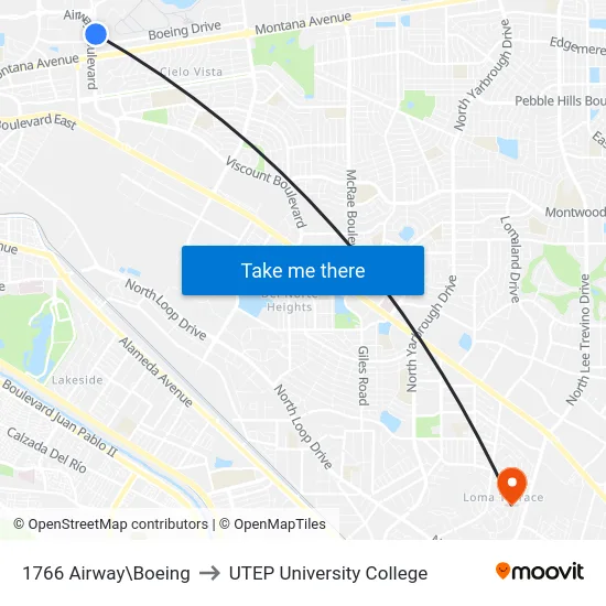 1766 Airway\Boeing to UTEP University College map