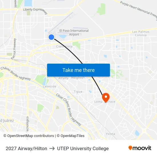 2027 Airway/Hilton to UTEP University College map