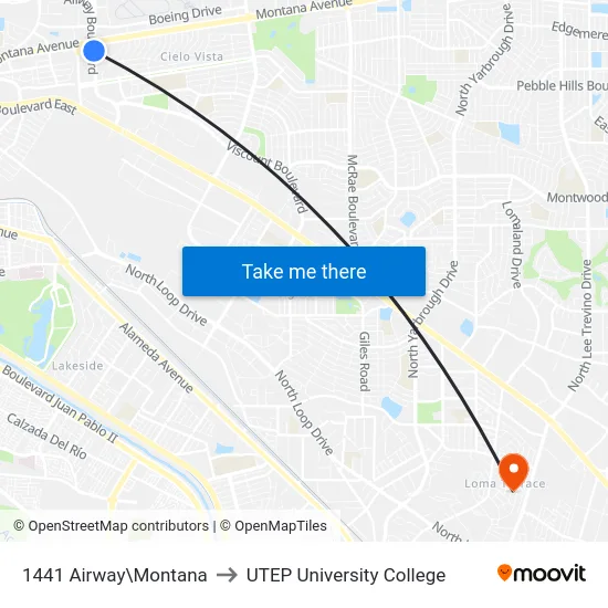 1441 Airway\Montana to UTEP University College map