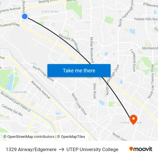 1329 Airway/Edgemere to UTEP University College map