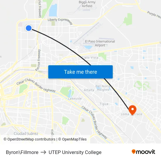 Byron\Fillmore to UTEP University College map