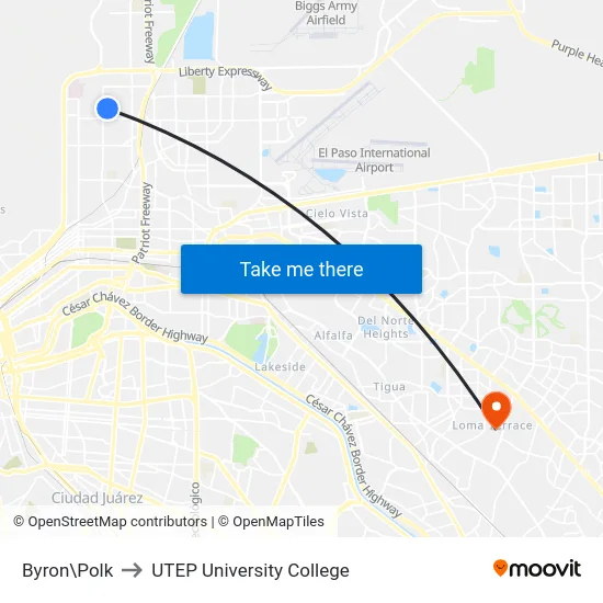 Byron\Polk to UTEP University College map