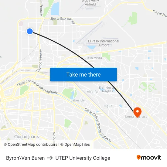 Byron\Van Buren to UTEP University College map