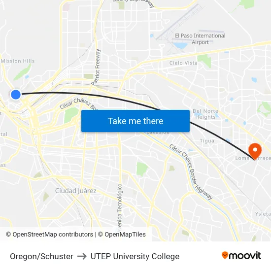 Oregon/Schuster to UTEP University College map