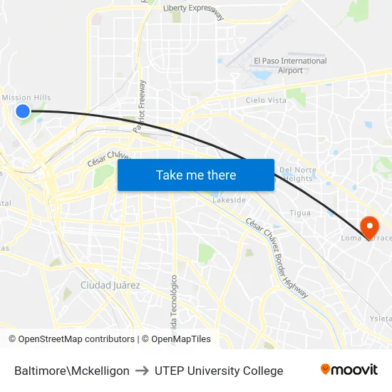 Baltimore\Mckelligon to UTEP University College map