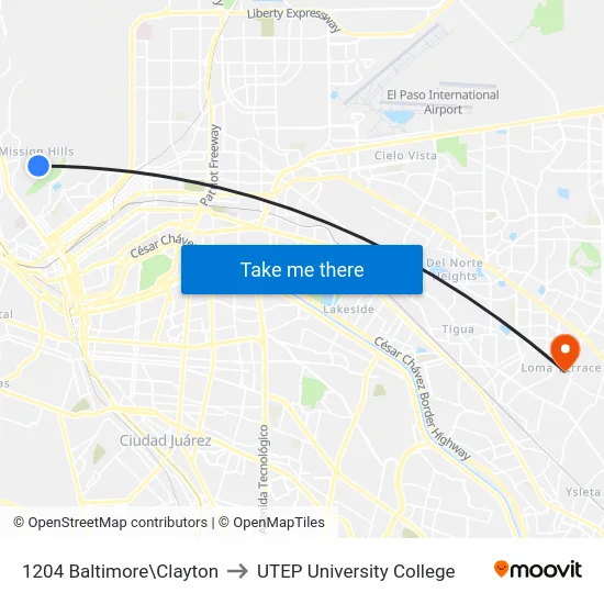 1204 Baltimore\Clayton to UTEP University College map