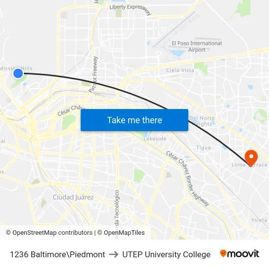 1236 Baltimore\Piedmont to UTEP University College map