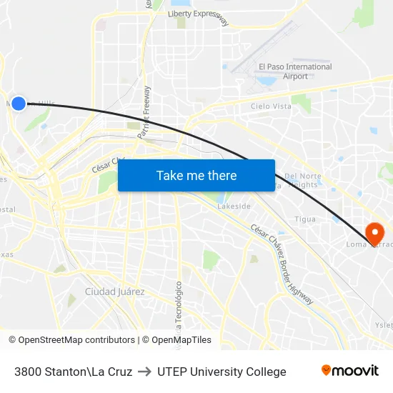 3800 Stanton\La Cruz to UTEP University College map