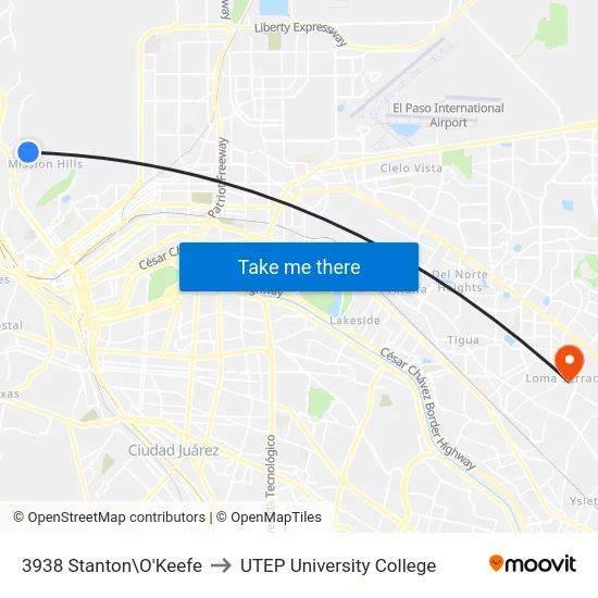 3938 Stanton\O'Keefe to UTEP University College map