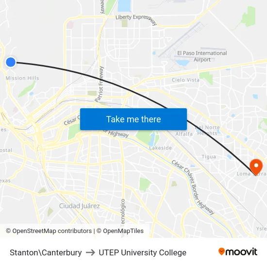 Stanton\Canterbury to UTEP University College map