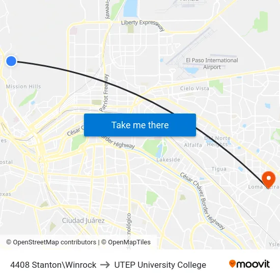 4408 Stanton\Winrock to UTEP University College map