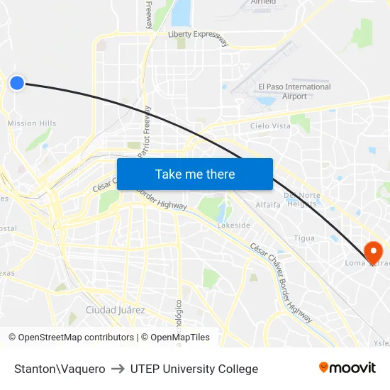 Stanton\Vaquero to UTEP University College map