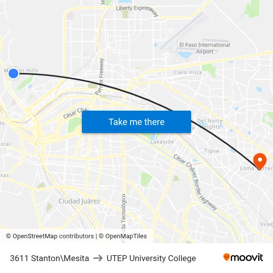 3611 Stanton\Mesita to UTEP University College map