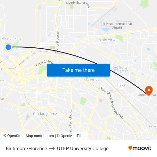 Baltimore\Florence to UTEP University College map