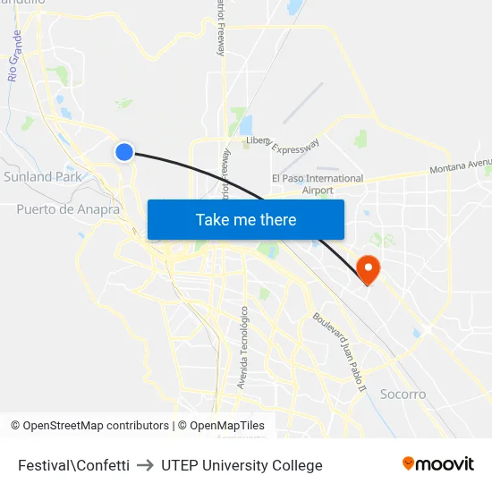 Festival\Confetti to UTEP University College map