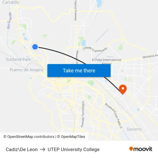 Cadiz\De Leon to UTEP University College map
