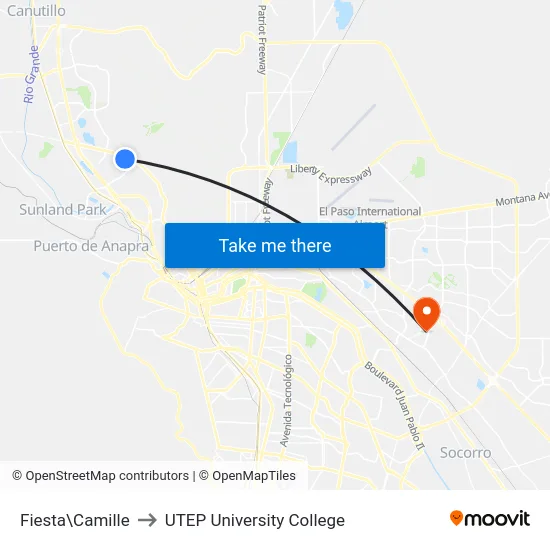 Fiesta\Camille to UTEP University College map