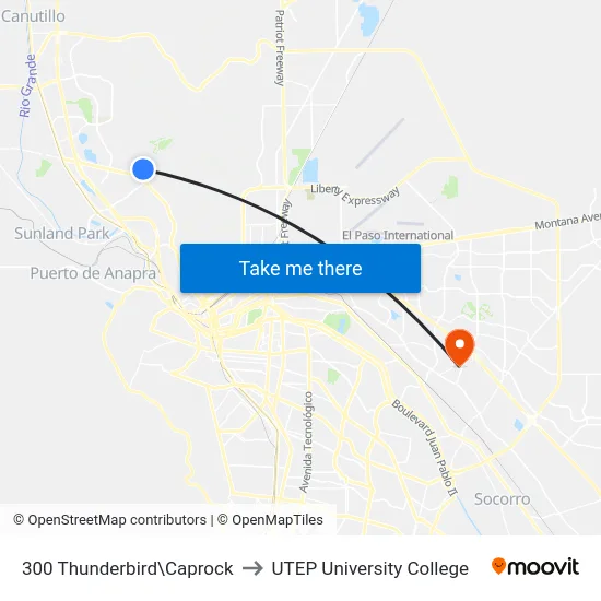 300 Thunderbird\Caprock to UTEP University College map