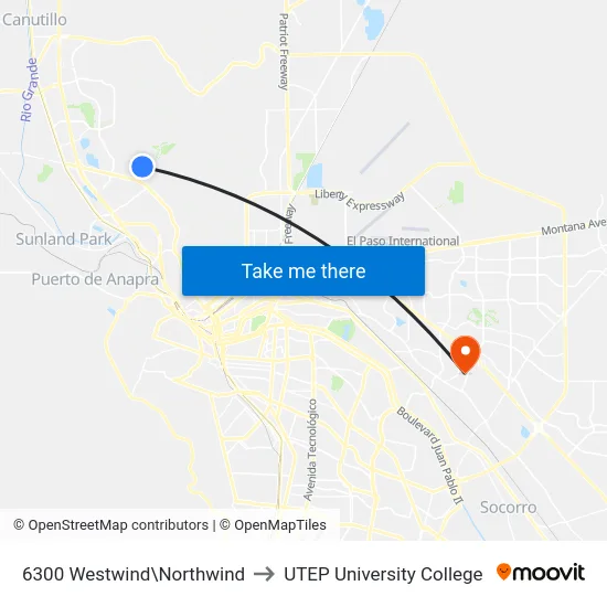 6300 Westwind\Northwind to UTEP University College map