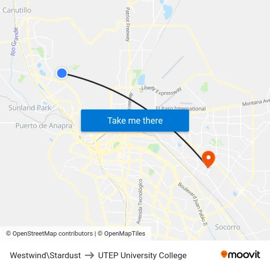 Westwind\Stardust to UTEP University College map