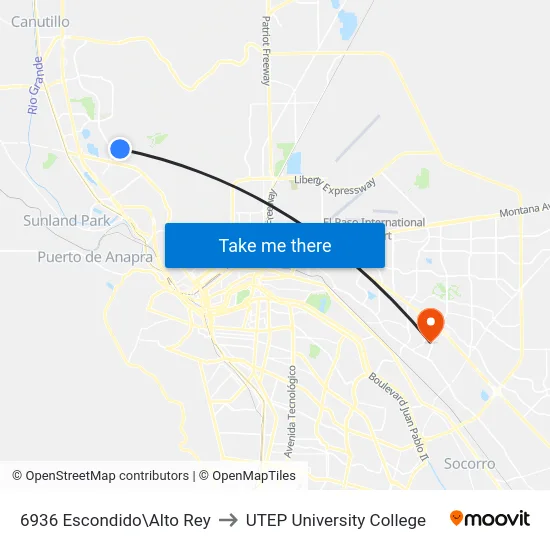 6936 Escondido\Alto Rey to UTEP University College map
