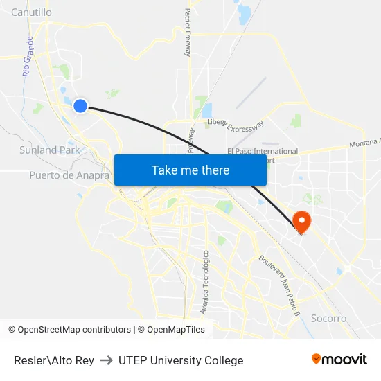 Resler\Alto Rey to UTEP University College map