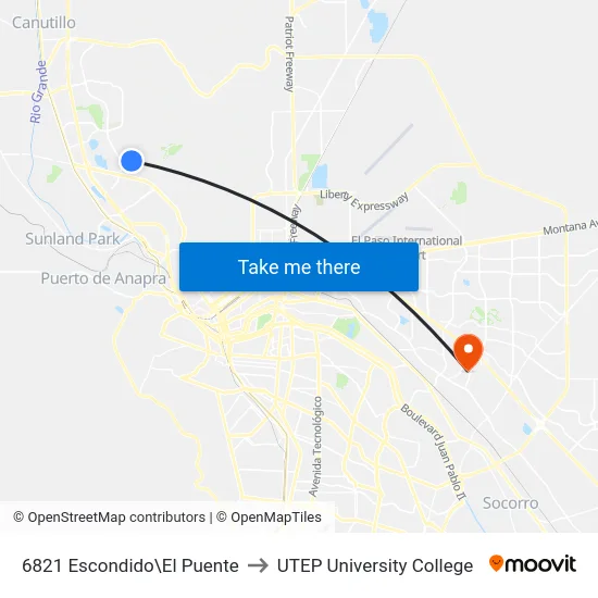 6821 Escondido\El Puente to UTEP University College map