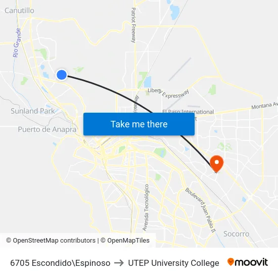 6705 Escondido\Espinoso to UTEP University College map