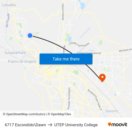 6717 Escondido\Dawn to UTEP University College map