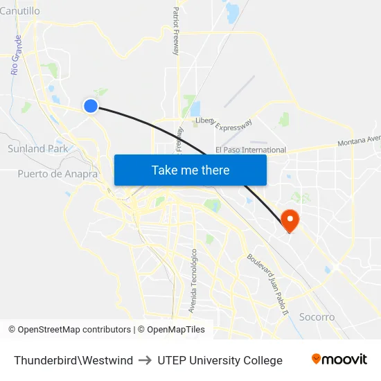 Thunderbird\Westwind to UTEP University College map