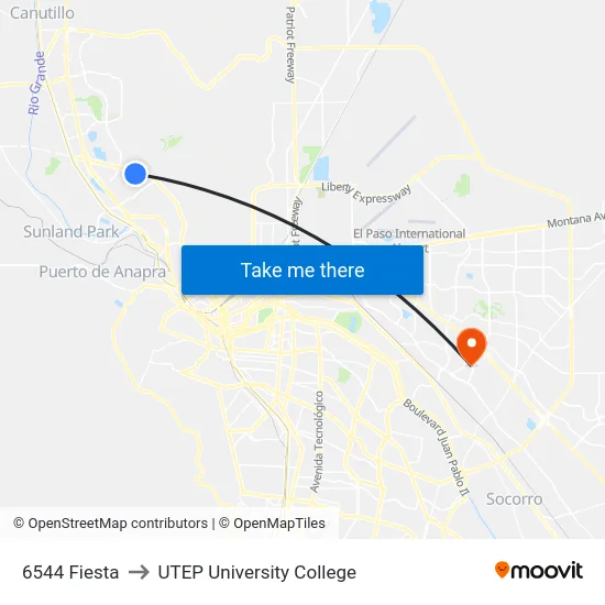 6544 Fiesta to UTEP University College map