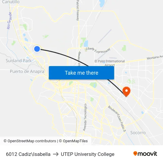 6012 Cadiz\Isabella to UTEP University College map