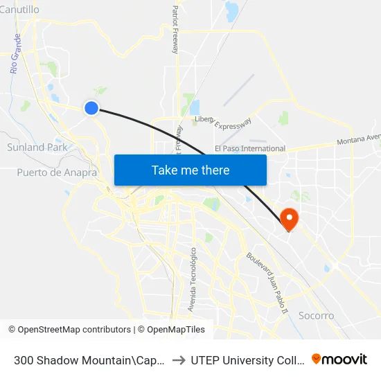 300 Shadow Mountain\Caprock to UTEP University College map