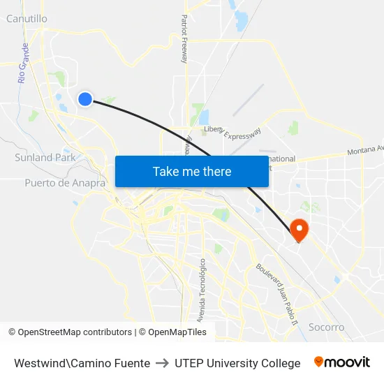 Westwind\Camino Fuente to UTEP University College map