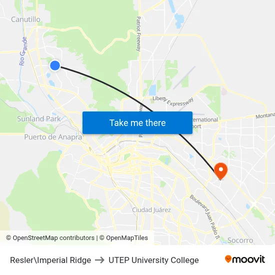 Resler\Imperial Ridge to UTEP University College map