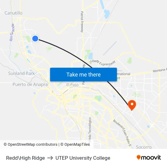 Redd\High Ridge to UTEP University College map
